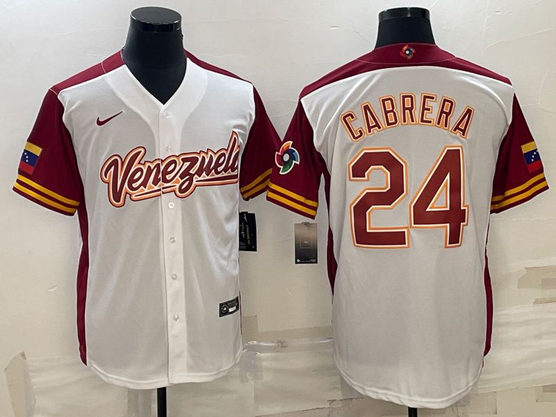 Men 2023 World Cub Venezuela #24 Cabrera White Nike MLB Jersey7